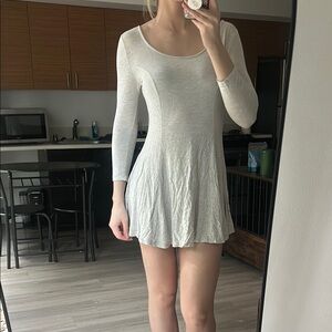 Casual Gray and Cream Pleated Fit and Flare Dress